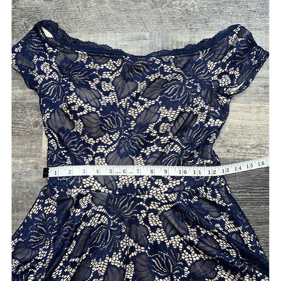 B Darlin Lace Overlay Short Fit & Flare Blue Mini Cocktail Dress Size 7/8 - Picture 15 of 16